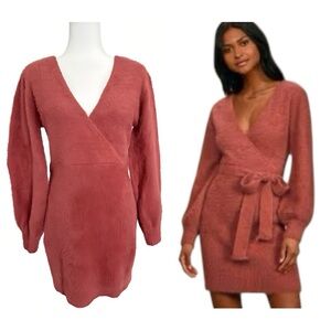 Lulus What A Flirt Rose Pink Eyelash Knit Sweater Dress S Cozy Chic Mini Bodycon